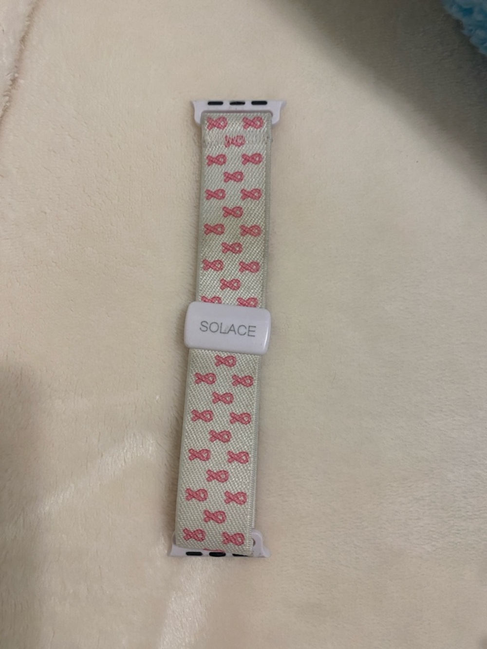Solace Cream Fabric Watch Band with Pink Ribbon Pattern